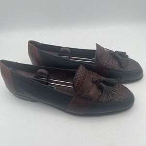Bragano Mens Shoes Size 10M Black Brown Leather Full Strap Woven‎ Tassel Loafers